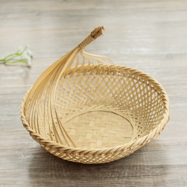 Lovely Cute Picnic Food Basket, Bamboo Basket for Food, Natural Fruit Basket Kitchen Storage Baskets, Natural Hand-woven Bamboo Basket-HomePaintingDecor