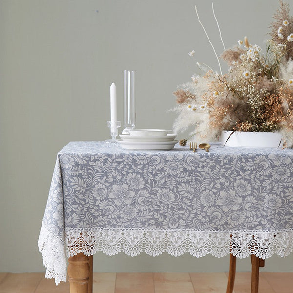 Farmhouse Table Cloth, Wedding Tablecloth, Dining Room Flower Pattern Table Cloths, Square Tablecloth for Round Table, Cotton Rectangular Table Covers for Kitchen-HomePaintingDecor