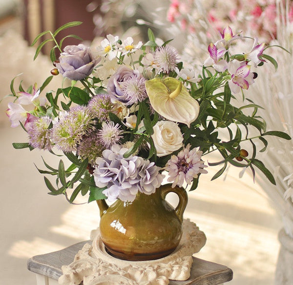 Real Touch Artificial Floral for Living Room, Large Bunch of Purple Romantic Flowers, Beautiful Spring Flower Arrangement for Home Decoration, Table Centerpiece-HomePaintingDecor