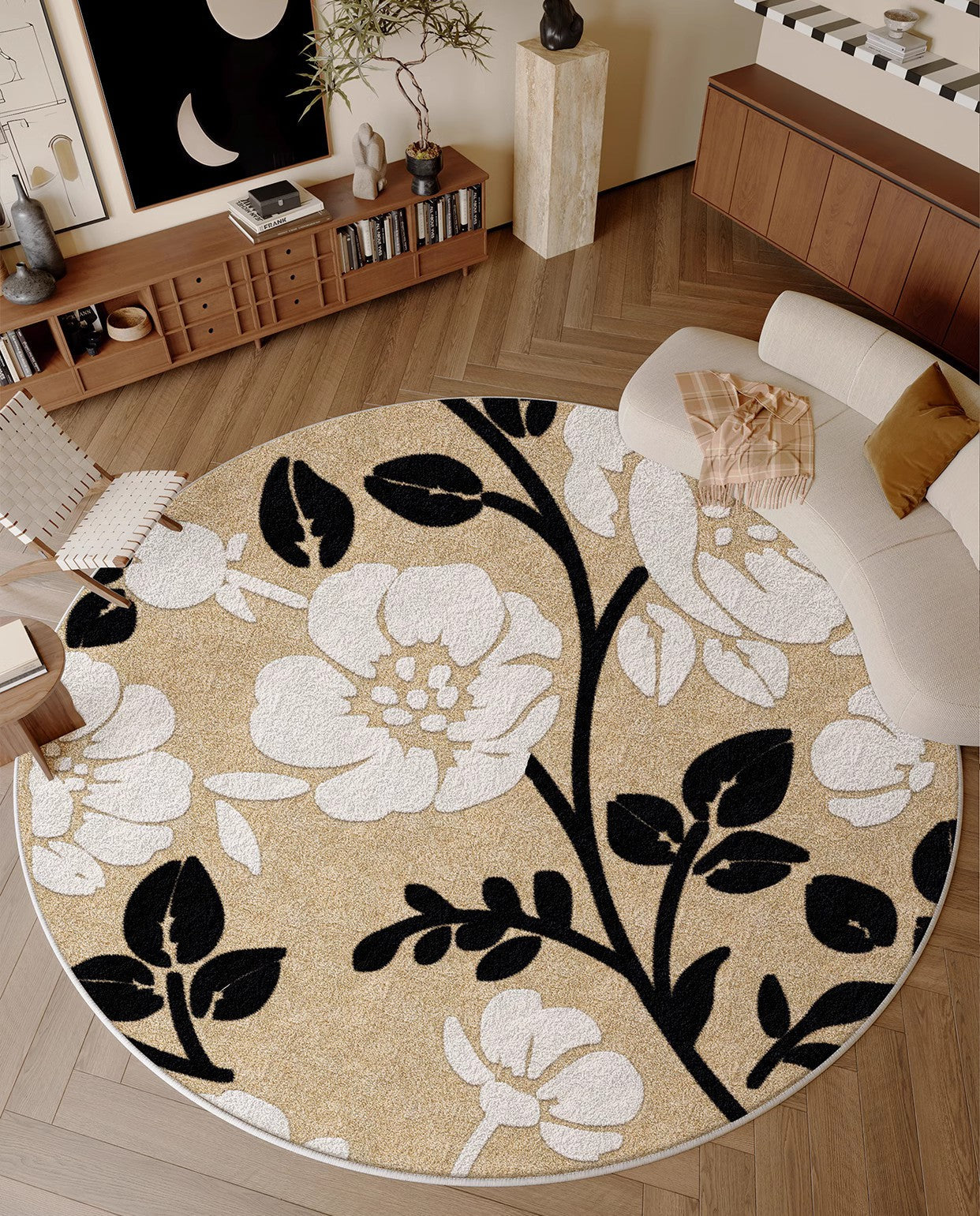 Bedroom Abstract Modern Area Rugs, Geometric Round Rugs for Dining Room, Circular Modern Rugs under Chairs, Contemporary Modern Rug for Living Room-HomePaintingDecor