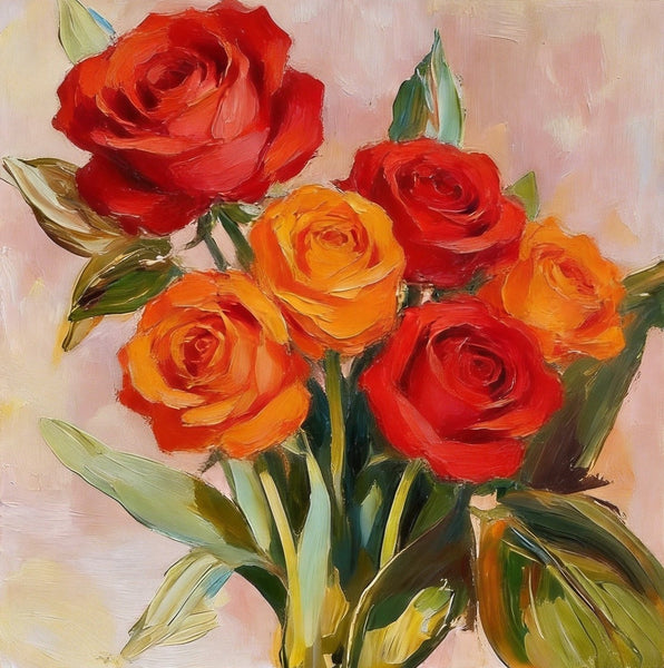 Small Canvas Artwork, Still Life Painting, Hand Painted Canvas Art, A Bunch of Blooming Rose Flowers, Original Flower Paintings, Buy Small Paintings Online