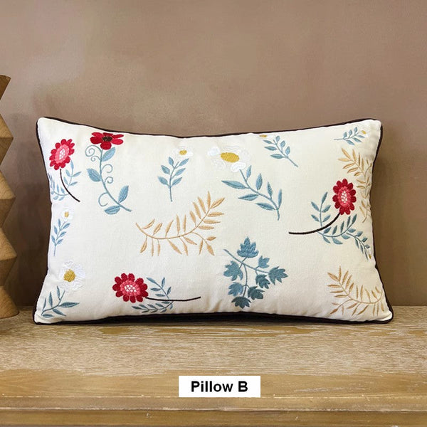 Decorative Throw Pillows for Couch, Embroider Flower Cotton Pillow Covers, Spring Flower Decorative Throw Pillows, Farmhouse Sofa Decorative Pillows-HomePaintingDecor