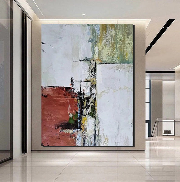Contemporary Art Painting, Modern Paintings, Bedroom Acrylic Painting, Simple Painting Ideas, Living Room Wall Painting, Large Red Canvas Painting-HomePaintingDecor