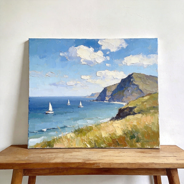 Impressions of a Sunny Seaside Day, Hand Painted Canvas Art, Original Seascape Paintings, Original Oil Paintings, Buy Small Artwork Online, Small Canvas Wall Art Paintings-HomePaintingDecor