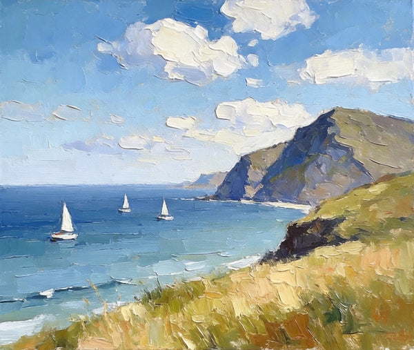 Impressions of a Sunny Seaside Day, Hand Painted Canvas Art, Original Seascape Paintings, Original Oil Paintings, Buy Small Artwork Online, Small Canvas Wall Art Paintings-HomePaintingDecor