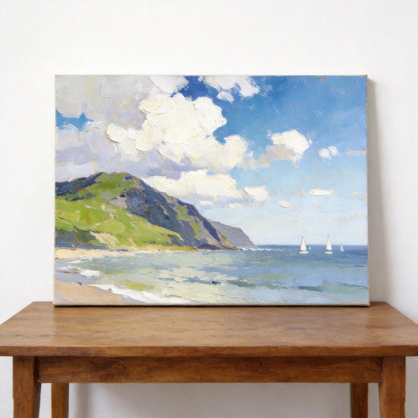 Original Oil Paintings, Sailing Boats on the Azure Sea, Original Landscape Paintings, Hand Painted Canvas Art, Small Canvas Wall Art Paintings, Buy Small Paintings Online-HomePaintingDecor