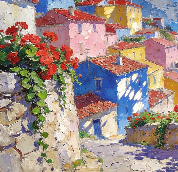 Scenery of a Mediterranean Seaside Resort, Palette Knife Artwork, Small Landscape Paintings, Small Oil Paintings on Canvas, Hand Painted Canvas Art, Original Oil Paintings-HomePaintingDecor