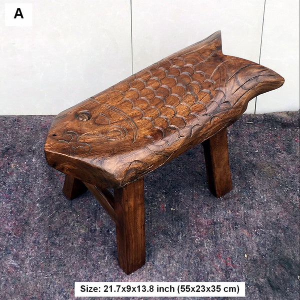 Handmade Solid Wood low Stool, Creative Shoe-changing Stool, Vintage Old Elm Wood Stool, Children's Wooden Stool, Sofa Stool, Dining Table Stool-HomePaintingDecor