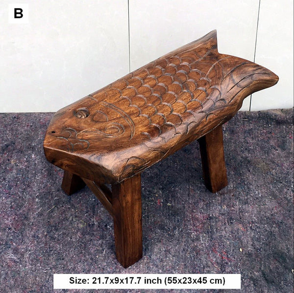 Handmade Solid Wood low Stool, Creative Shoe-changing Stool, Vintage Old Elm Wood Stool, Children's Wooden Stool, Sofa Stool, Dining Table Stool-HomePaintingDecor