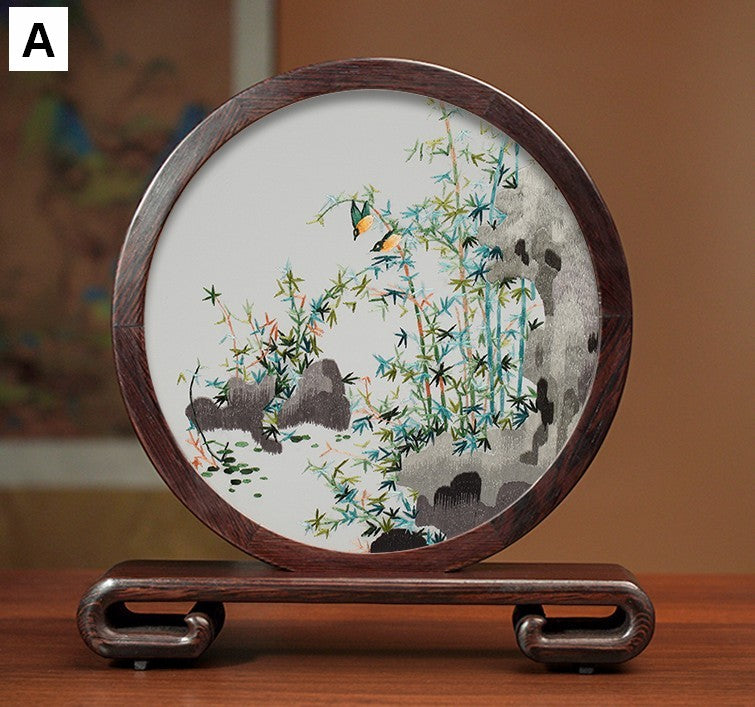 Elegant Silk Embroidery Ornaments, Traditional Chinese Suzhou Flower and Birds Silk Embroidery, Exclusive Business Presents, Creative Birthday Gift, Premium Souvenir-HomePaintingDecor