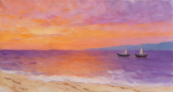 Original Seascape Paintings, Amber Dusk Over the Quiet Shore, Sunset Paintings, Small Canvas Wall Art Paintings, Hand Painted Canvas Art-HomePaintingDecor