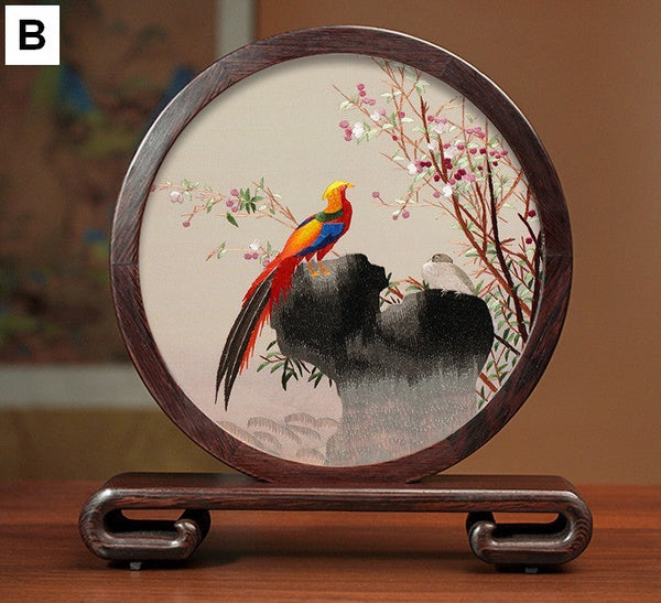 Elegant Silk Embroidery Ornaments, Traditional Chinese Suzhou Flower and Birds Silk Embroidery, Exclusive Business Presents, Creative Birthday Gift, Premium Souvenir-HomePaintingDecor