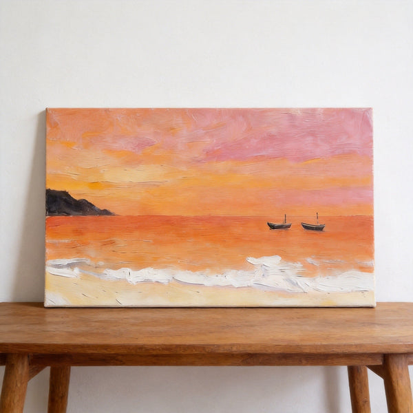 Tranquil Sails at Sunset Glow, Original Seascape Paintings, Sunset Paintings, Small Canvas Wall Art Paintings, Hand Painted Canvas Artwork