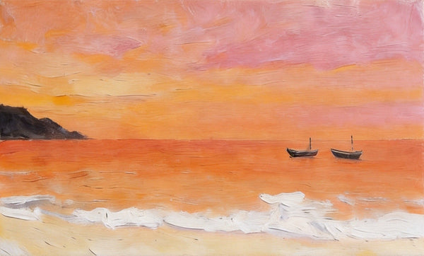 Tranquil Sails at Sunset Glow, Original Seascape Paintings, Sunset Paintings, Small Canvas Wall Art Paintings, Hand Painted Canvas Artwork