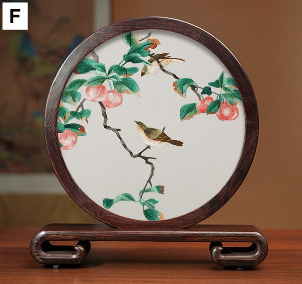 Flower and Birds Silk Embroidery Ornaments, Exclusive Business Presents, Creative Birthday Gift, Premium Souvenir, Traditional Chinese Suzhou Silk Embroidery-HomePaintingDecor