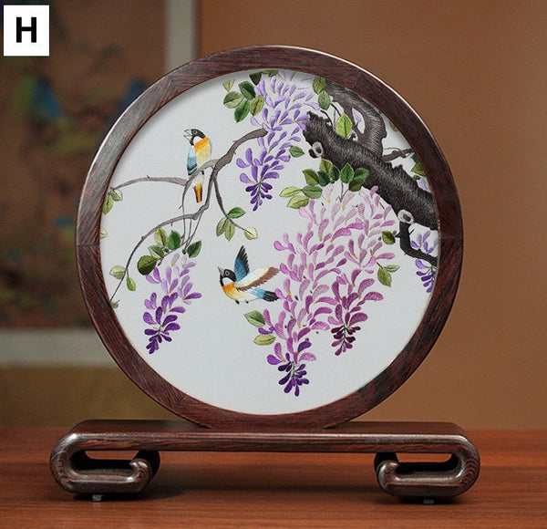 Flower and Birds Silk Embroidery Ornaments, Exclusive Business Presents, Creative Birthday Gift, Premium Souvenir, Traditional Chinese Suzhou Silk Embroidery-HomePaintingDecor