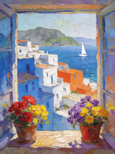 Palette Knife Artwork, Summer Holiday by the Sea, On Canvas Small Paintings, Landscape Canvas Paintings, Hand Painted Canvas Art, Original Artwork Small Paintings-HomePaintingDecor