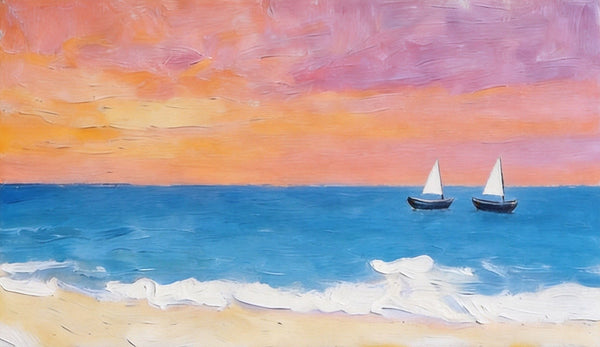 Sunset Paintings, Tranquil Blue Sea at Sunset, Original Seascape Paintings, Small Canvas Wall Art Paintings, Hand Painted Canvas Artwork-HomePaintingDecor