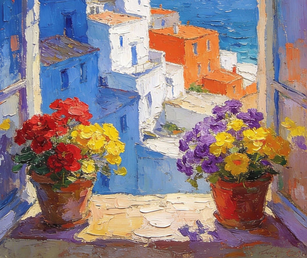 Palette Knife Artwork, Summer Holiday by the Sea, On Canvas Small Paintings, Landscape Canvas Paintings, Hand Painted Canvas Art, Original Artwork Small Paintings-HomePaintingDecor