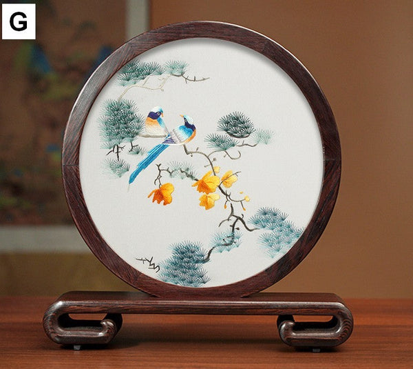 Flower and Bird Embroidery Ornaments, Unique Birthday Gift, Traditional Chinese Suzhou Silk Embroidered Ornament, Premium Souvenir, Exclusive Business Presents-HomePaintingDecor
