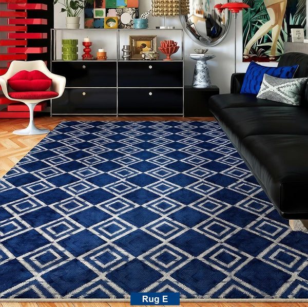 Unique Blue Modern Rugs for Dining Room, Bedroom Modern Floor Carpet, Mid Century Area Rugs, Contemporary Modern Living Room Rug Ideas-HomePaintingDecor