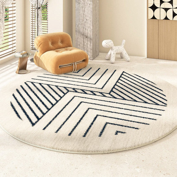 Contemporary Round Rugs for Dining Room, Abstract Round Rugs Next to Bedroom, Geometric Modern Rug Ideas under Coffee Table-HomePaintingDecor