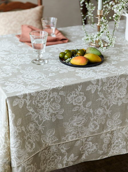 French Flower Pattern Tablecloth for Round Table, Vintage Rectangle Tablecloth for Dining Room Table, Rustic Farmhouse Table Cover for Kitchen-HomePaintingDecor