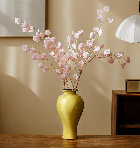 Porcelain Flower Vases, Handmade Water Holding Flower Vase, Yellow Flower Vases on Table, Ceramic Bud Vases-HomePaintingDecor