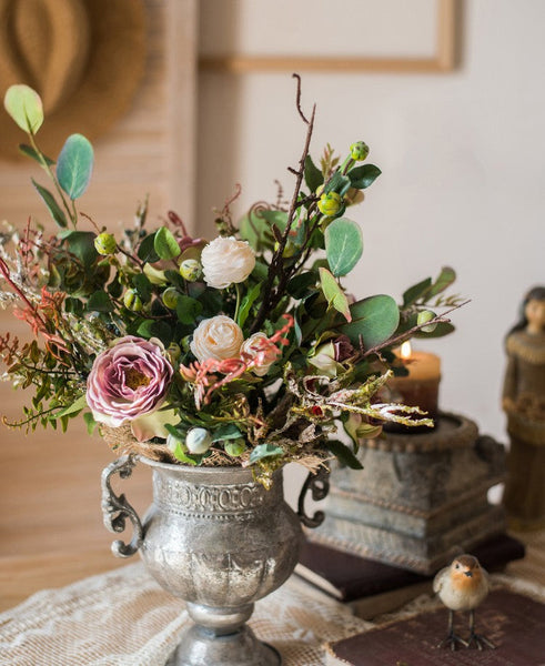 Eucalyptus leaves, Rose, Ranunculus Asiaticus Flowers, Beautiful Modern Flower Arrangement for Living Room, Ctreative Artificial Floral for Home Decoration-HomePaintingDecor