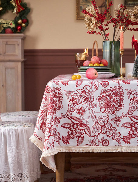 Flower Pattern Tablecloth for Holiday Decoration, Square Tablecloth for Round Table, Large Cotton Rectangle Tablecloth for Home Decoration, Farmhouse Table Cloth Dining Room Table-HomePaintingDecor