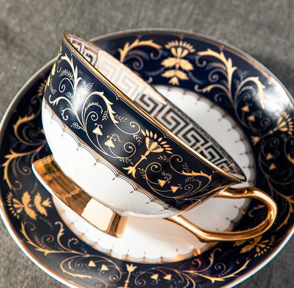 Unique Blue Tea Cup and Saucer in Gift Box, Blue Bone China Porcelain Tea Cup Set, Royal Ceramic Cups, Elegant Ceramic Coffee Cups-HomePaintingDecor