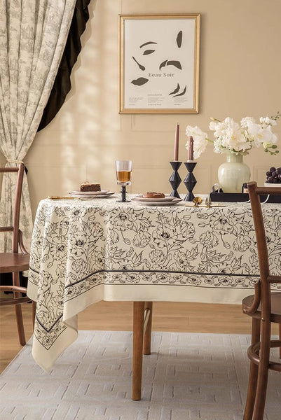 Large Flower Pattern Table Cover for Dining Room Table, Rectangular Tablecloth for Dining Table, Modern Rectangle Tablecloth for Oval Table-HomePaintingDecor