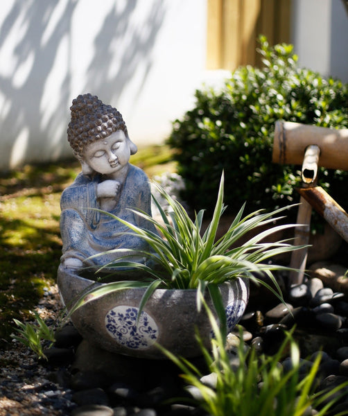 Sitting Buddha Flowerpot, Buddha Statue, Garden Decor Ideas, Large Figure Statue for Garden Ornaments, Villa Courtyard Decor, Outdoor Decoration Ideas-HomePaintingDecor