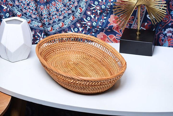 Rattan Storage Basket for Pantry, Round Storage Basket, Storage Baskets for Kitchen, Woven Storage Basket for Dining Room-HomePaintingDecor