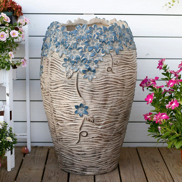 Extra Large Garden Flower Planters, Oversized Garden Flower Pot, Garden Ornaments, Large Resin Gardern Flower Planter, Modern Outdoor Garden Flower Pots-HomePaintingDecor