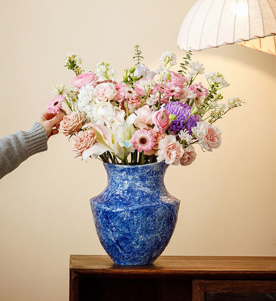 Handmade Water Holding Flower Vases, Centerpiece on Dining Table, Blue Pottery Bud Vases, Large Flower Vases on Table, Modern Pottery Flower Vases-HomePaintingDecor