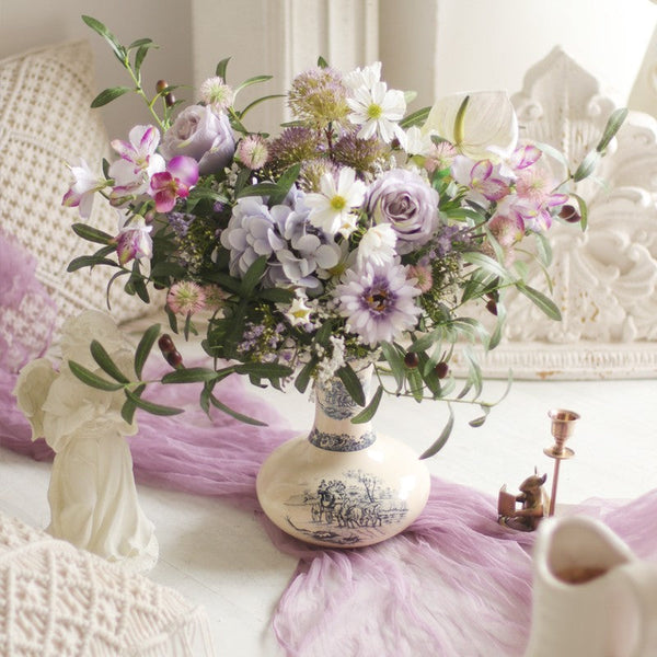 Real Touch Artificial Floral for Living Room, Large Bunch of Purple Romantic Flowers, Beautiful Spring Flower Arrangement for Home Decoration, Table Centerpiece-HomePaintingDecor