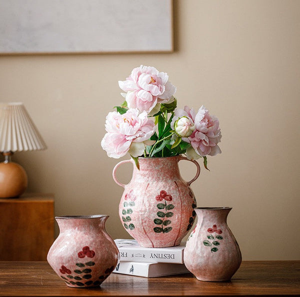 Handmade Water Holding Flower Vases, Rustic Pottery Flower Vases, Small Flower Vases on Table, Pink Bud Vases-HomePaintingDecor