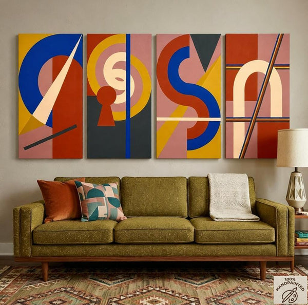 Hand Painted Canvas Art, Multi Panel Group Paintings, Modern Contemporary Paintings, Geometric Abstract Paintings-HomePaintingDecor