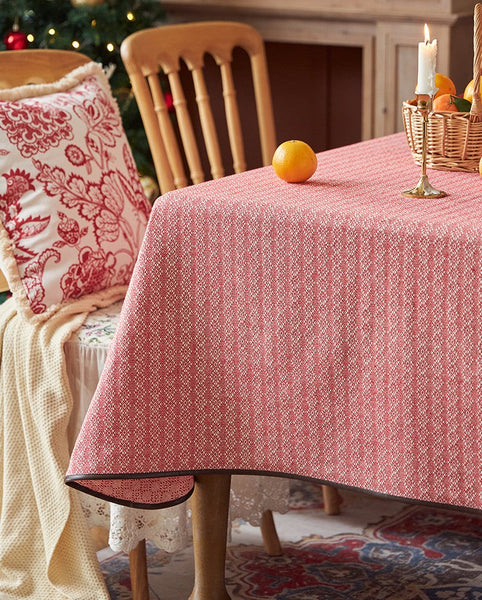Simple Modern Rectangle Tablecloth for Dining Room Table, Knitted Plaid Embroidery Farmhouse Table Cloth, Square Tablecloth for Round Table-HomePaintingDecor