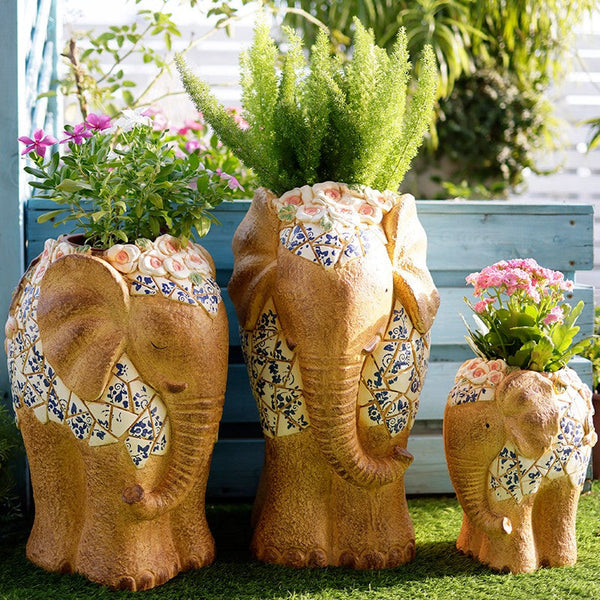 Modern Outdoor Garden Flower Pots, Extra Large Elephant Garden Flowerpots, Oversized Garden Flower Pot, Animal Statue for Garden Ornaments, Large Resin Statue for Garden-HomePaintingDecor