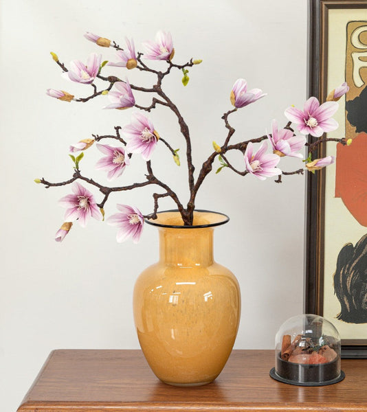 Contemporary Vases for Modern Home Decor, Handmade Liuli Vases, Color Glaze Vase, Yellow Glass Bud Vases, Centerpiece Vases on Table-HomePaintingDecor