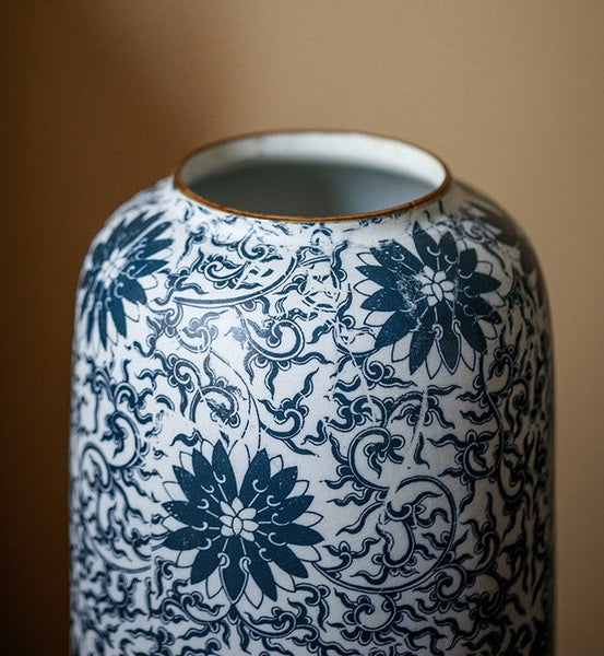 Vintage Bouquet Flower Vases, Centerpiece on Dining Table, Large Blue Flower Vase on Table, Handmade Porcelain Flower Vases Urn, Water Holding Flower Vases-HomePaintingDecor