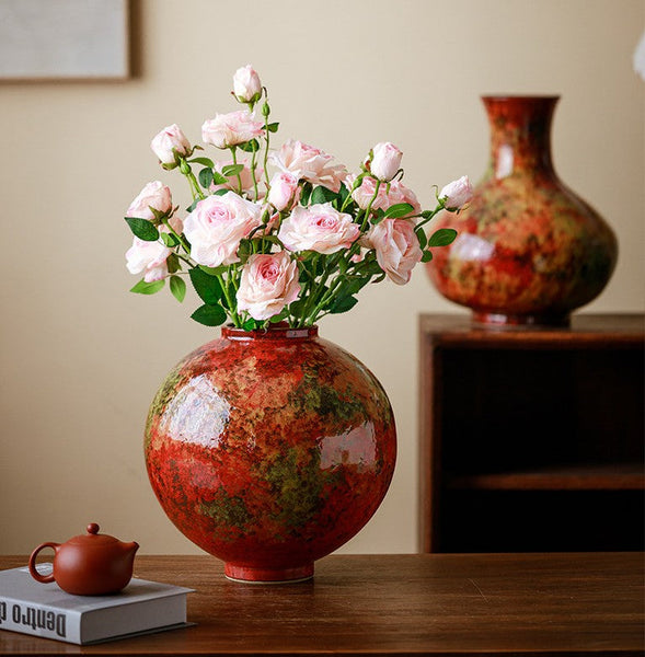 Large Pottery Flower Vases, Handmade Water Holding Flower Vases, Modern Bouquet Flower Vases, Centerpiece on Dining Table, Flower Vase on Table-HomePaintingDecor