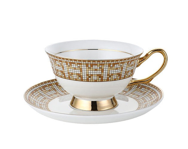 Handmade Elegant British Ceramic Coffee Cups, Unique Tea Cup and Saucer in Gift Box, Bone China Porcelain Tea Cup Set for Office, Yellow Ceramic Cups-HomePaintingDecor