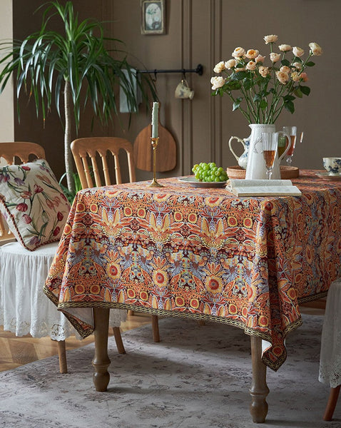 Flower Pattern Tablecloth, Square Tablecloth for Round Table, Large Cotton Rectangle Tablecloth for Home Decoration, Farmhouse Table Cloth Dining Room Table-HomePaintingDecor