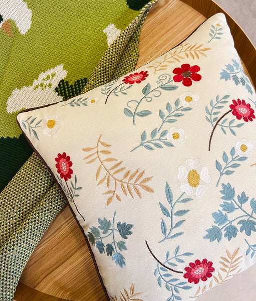 Decorative Throw Pillows for Couch, Embroider Flower Cotton Pillow Covers, Spring Flower Decorative Throw Pillows, Farmhouse Sofa Decorative Pillows-HomePaintingDecor