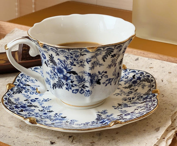 French Style China Porcelain Tea Cup Saucer Set, 7.8 oz Tea Cup and Saucers, Royal Ceramic Cups, Elegant Vintage Ceramic Coffee Cups for Traditional Afternoon Tea-HomePaintingDecor