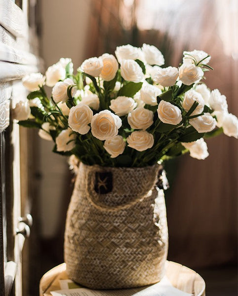 Flower Arrangement Ideas for Living Room, White Camellia Flowers, Modern Artificial Flowers for Home Decoration, Simple Artificial Floral for Bedroom-HomePaintingDecor