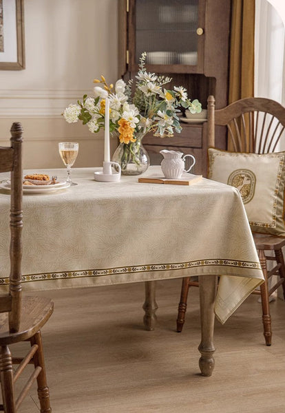 Cream Color Table Cover for Dining Room Table, French Style Tablecloth for Dining Table, Modern Rectangle Tablecloth for Oval Table-HomePaintingDecor